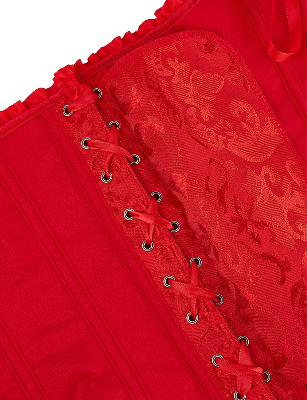 Red Embroidered Corset with Zipper & Adjustable Lacing - TeaseFashion