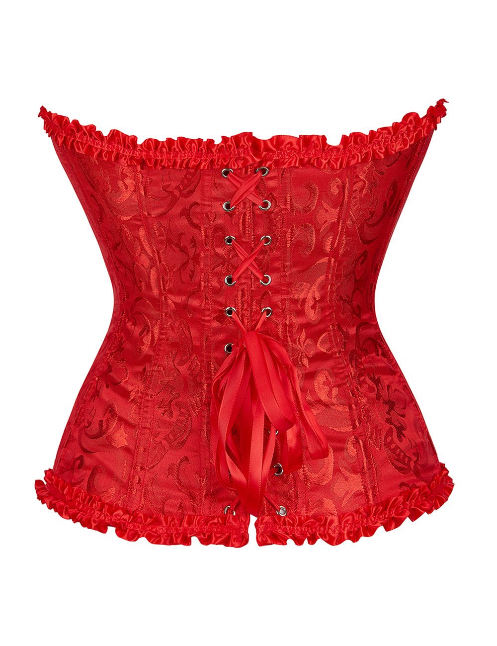 Red Embroidered Corset with Zipper & Adjustable Lacing - TeaseFashion