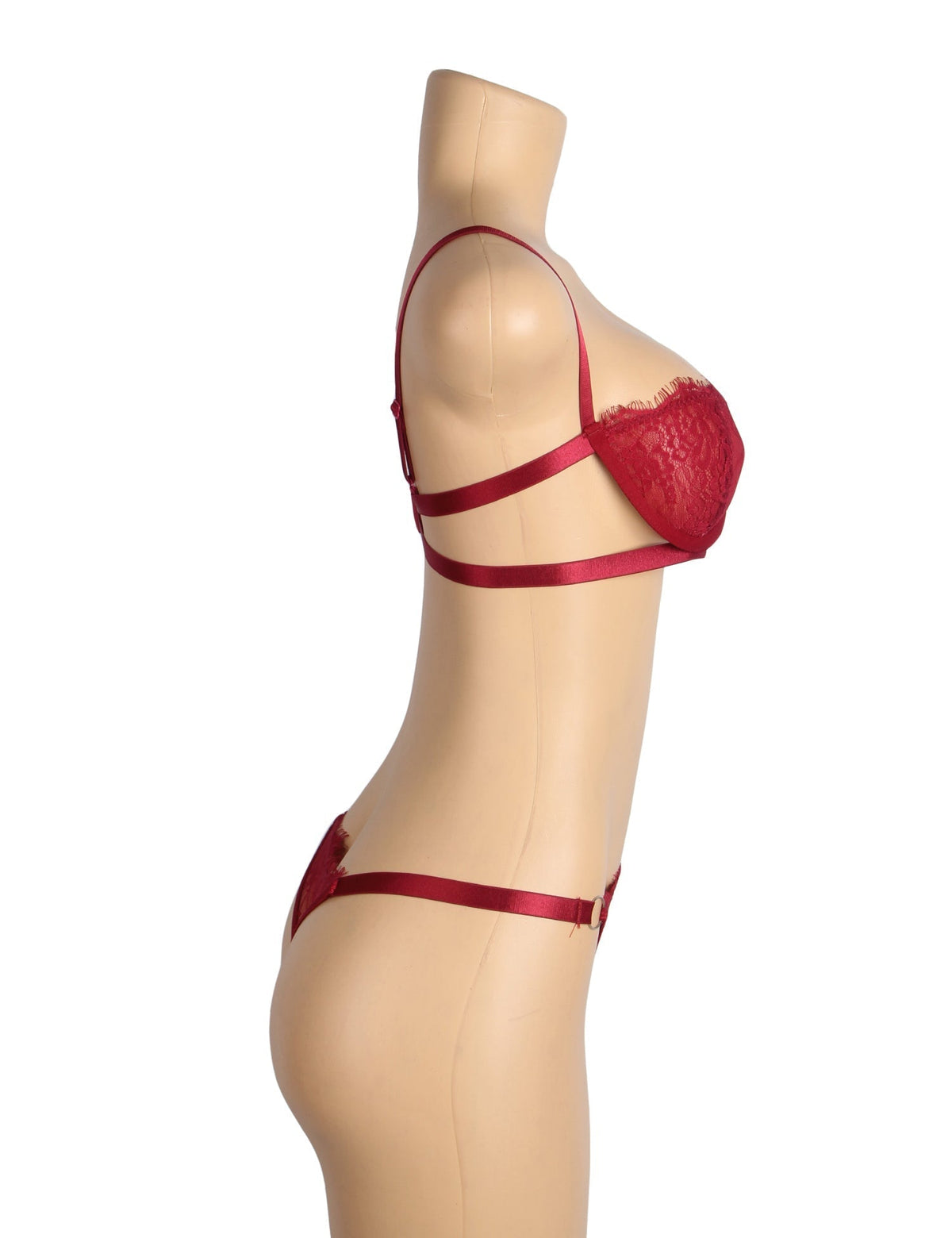 Red Eyelash Lace Bra Set with Underwire, Elastic Underbust Band & Adjustable Back Closure - TeaseFashion