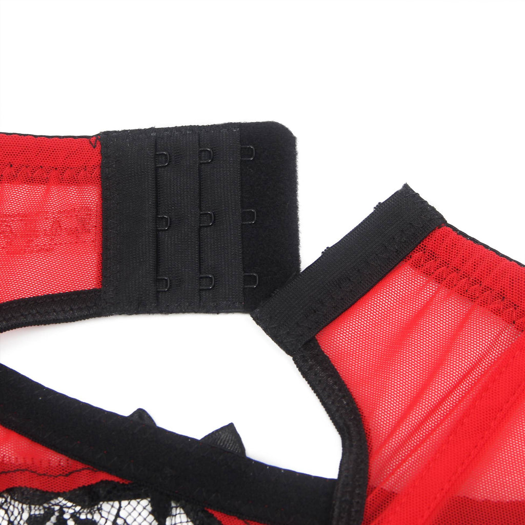 Red Eyelash Lace Garter Belt Set with Soft Boning, Bow & Hook - and - Eye Closure - TeaseFashion