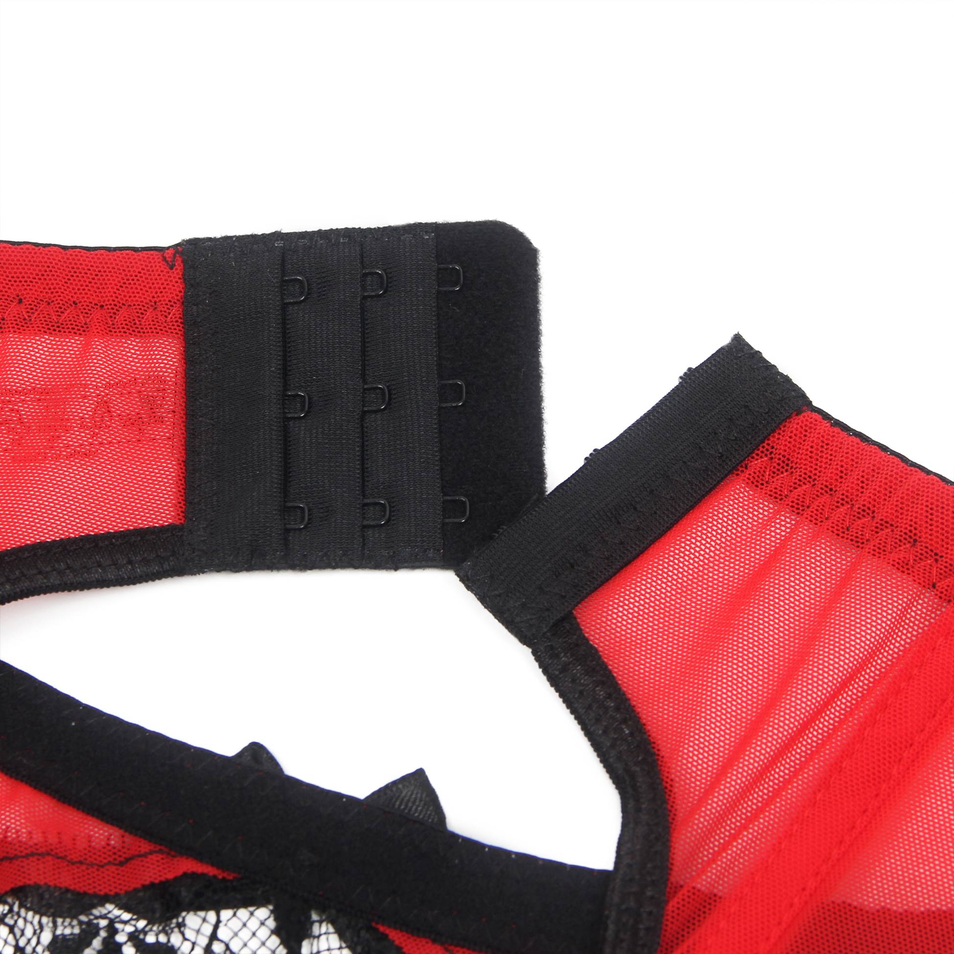 Red Eyelash Lace Garter Belt Set with Soft Boning, Bow & Hook - and - Eye Closure - TeaseFashion
