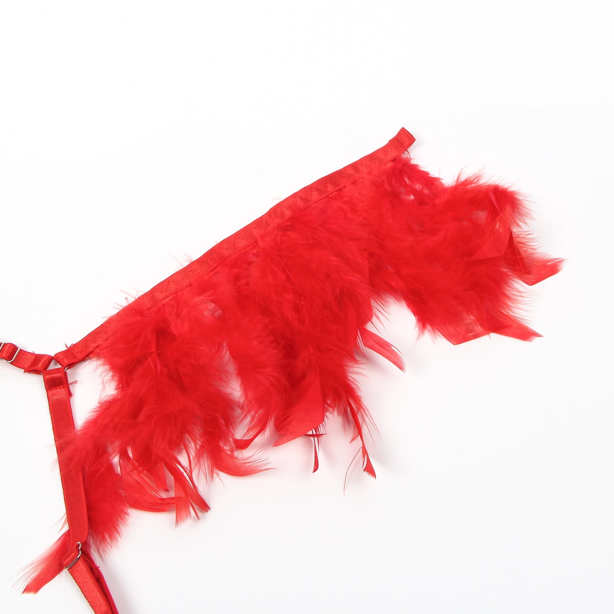 Red Feather, Lace & Chain Bra Garter Set – Eyelash Lace & Underwire - TeaseFashion