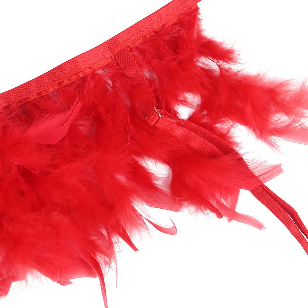 Red Feather & Lace Garter Lingerie Set – Eyelash Lace & Underwire - TeaseFashion