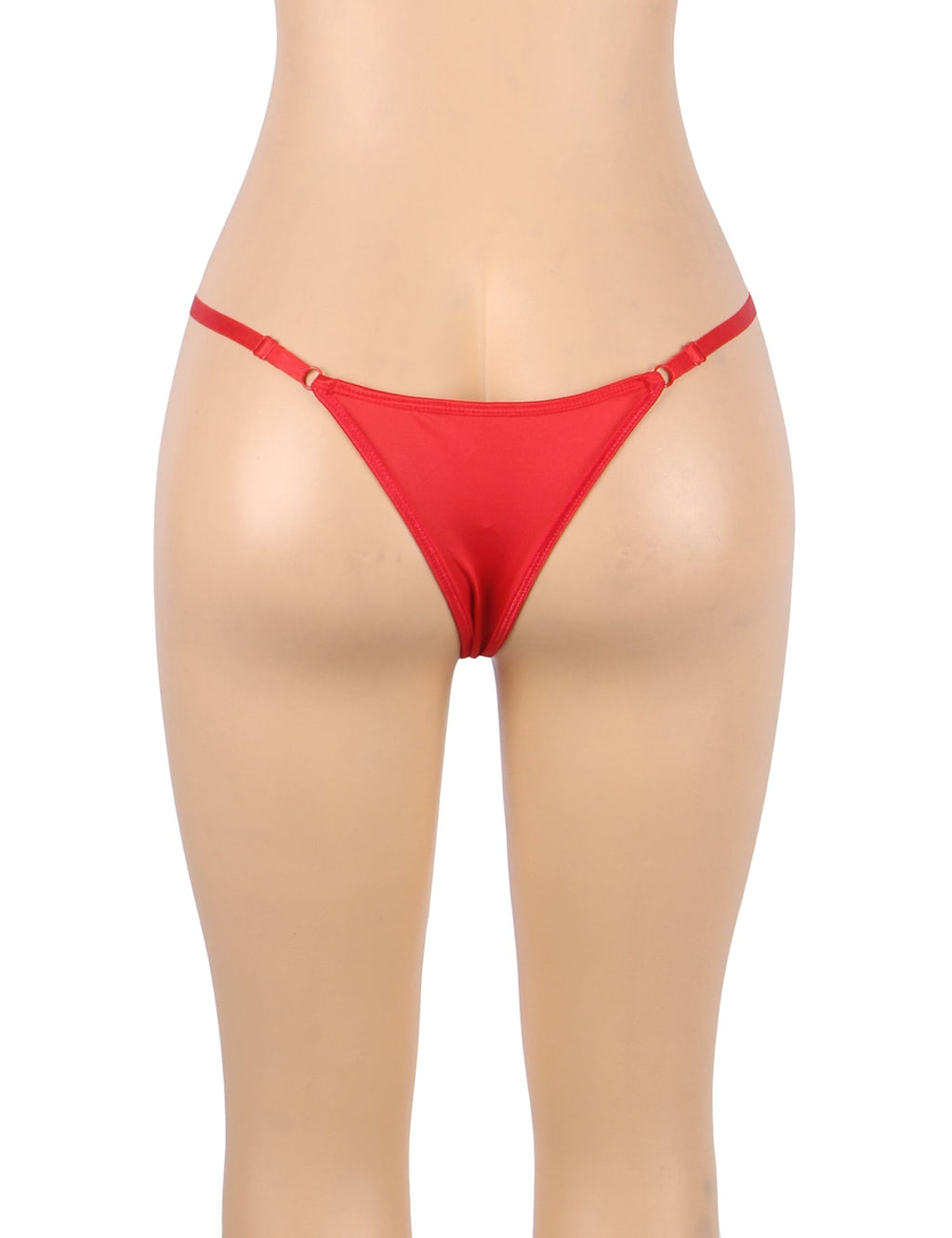 Red Floral Embroidered G - String with Rhinestone Chain - TeaseFashion