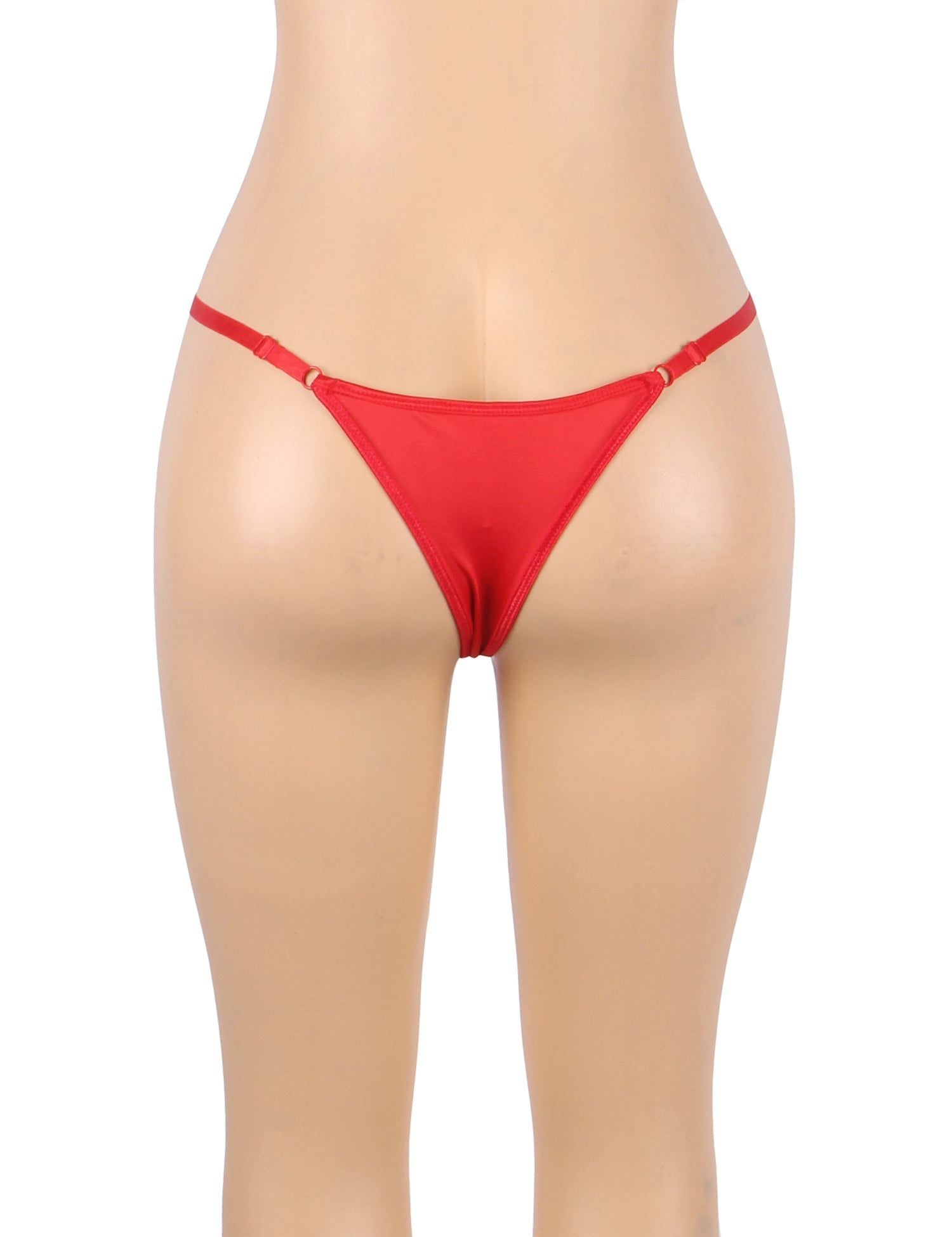 Red Floral Embroidered G - String with Rhinestone Chain - TeaseFashion
