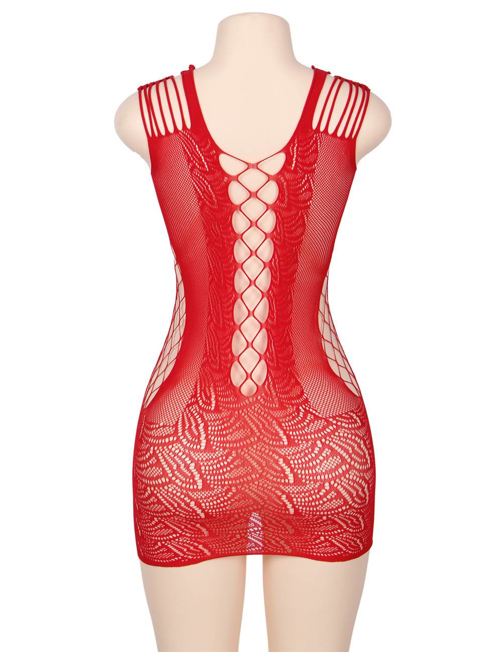 Red Floral Hollow - Out Mini Chemise Bodystocking - TeaseFashion