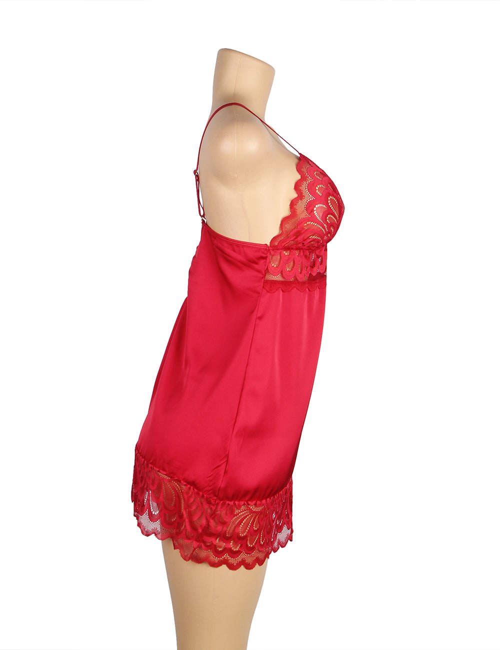 Red Floral Lace Babydoll with Hook - and - Eye Back Closure - TeaseFashion