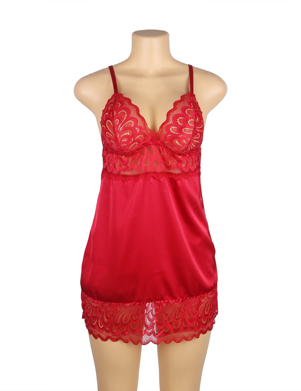 Red Floral Lace Babydoll with Hook - and - Eye Back Closure - TeaseFashion