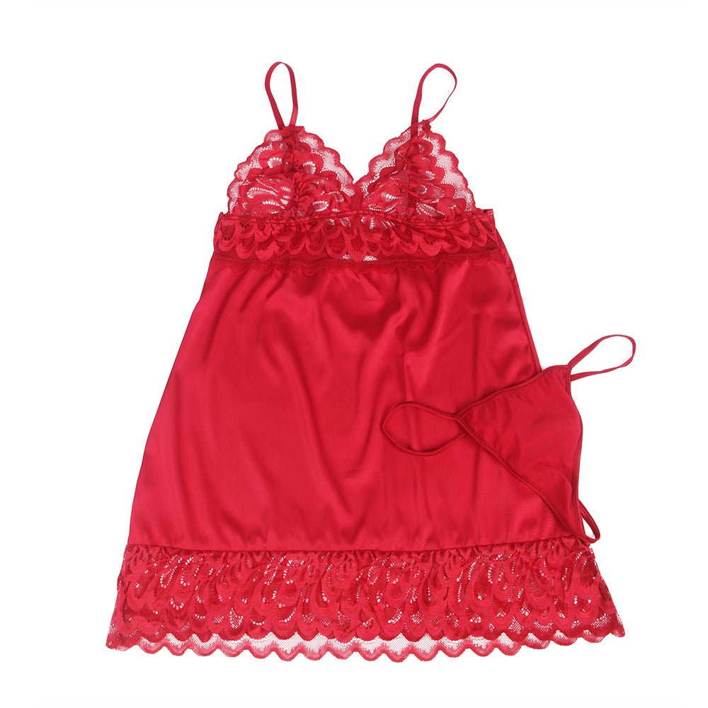 Red Floral Lace Babydoll with Hook - and - Eye Back Closure - TeaseFashion