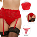 Red Floral Lace Garter Panty with Adjustable Suspenders - TeaseFashion