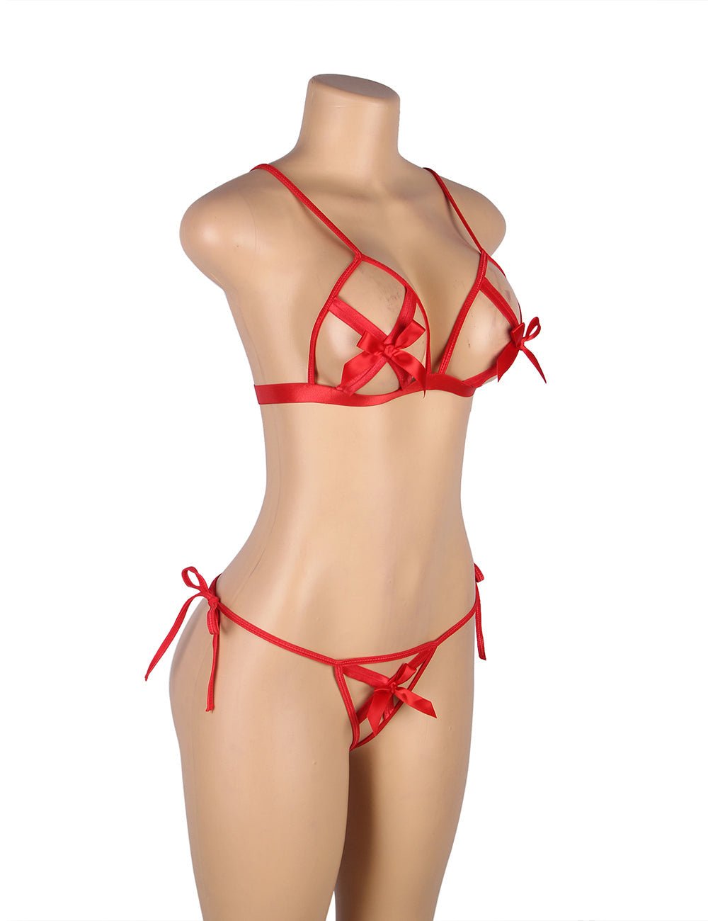 Red Hollow - Out Bow - Knot Bra Set – Hook Closure & Wristband - TeaseFashion
