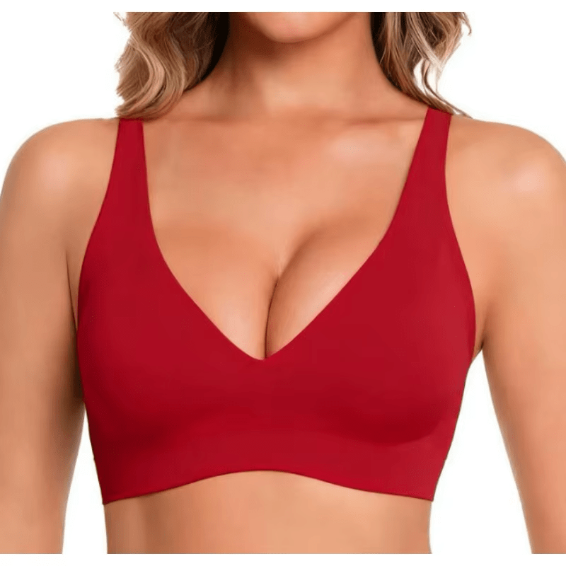 Red Jelly Bra Wireless Womens Comfortable Push up Bralettes Seamless Tshirts Deep V Back Closure Everyday Bras - TeaseFashion