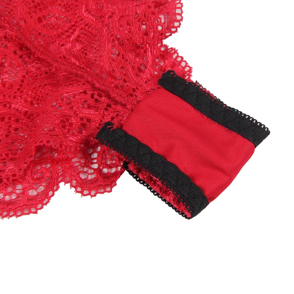 Red Lace Camisole, Panties & Satin Boxer Shorts Three - Piece Sleepwear Set - TeaseFashion