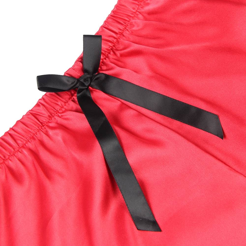 Red Lace Camisole & Silk Eyelash Lace Pyjama Set – Cropped Top with Butterfly Knot Pants - TeaseFashion