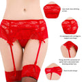 Red Lace Garter Panty with Bow - Accent Straps & Hook - and - Eye Closure - TeaseFashion