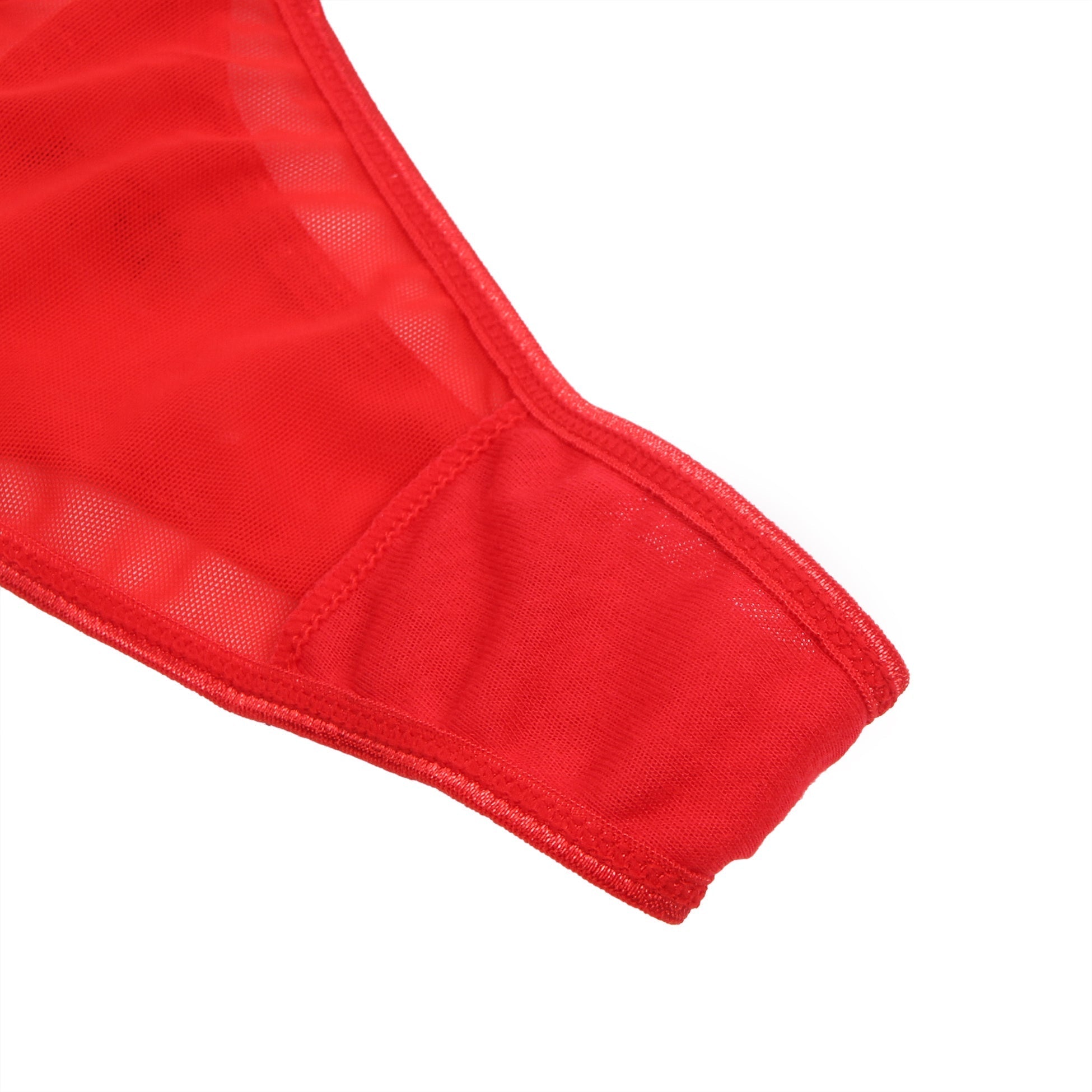 Red Lace Mesh Garter Belt Set with 9 - Buckle Waist & Steel Fittings - TeaseFashion