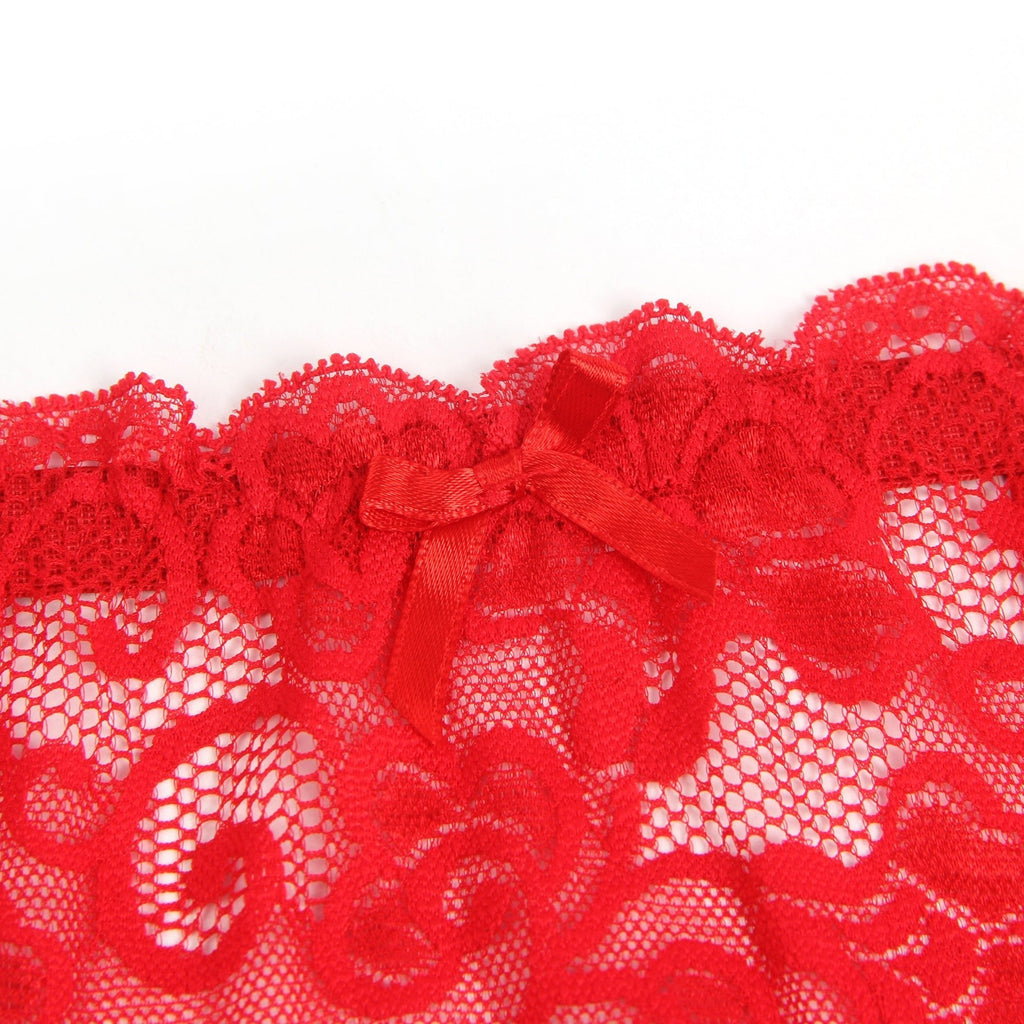 Red Lace Mesh Garter Belt with 4 Elastic Straps - TeaseFashion