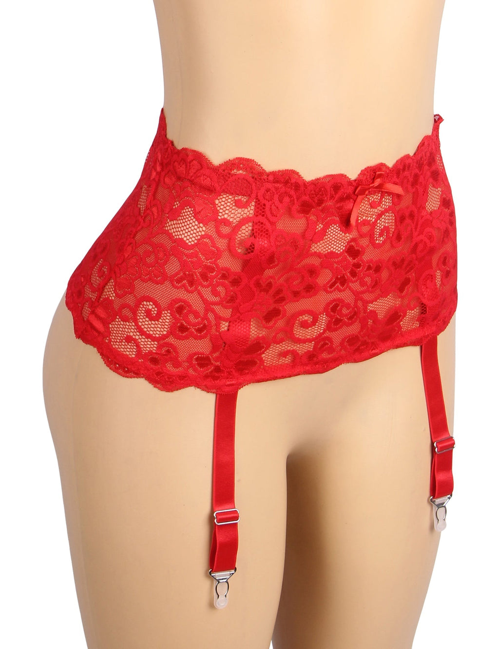 Red Lace Mesh Garter Belt with 4 Elastic Straps - TeaseFashion