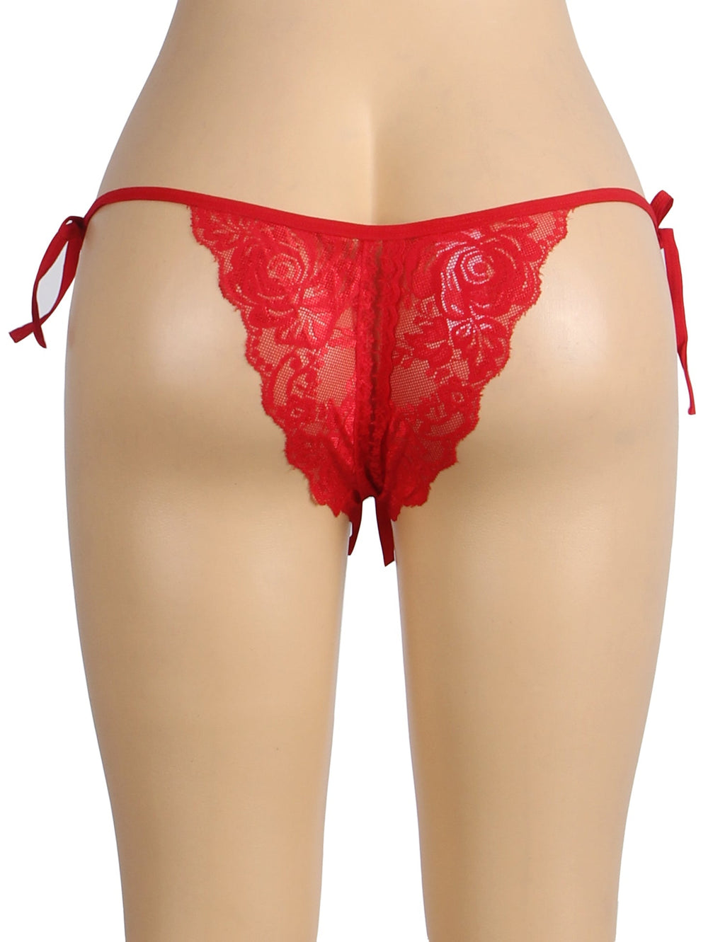 Red Lace Tie - Side Panty – Open Crotch, Adjustable Waist Ties & Bow Detail - TeaseFashion