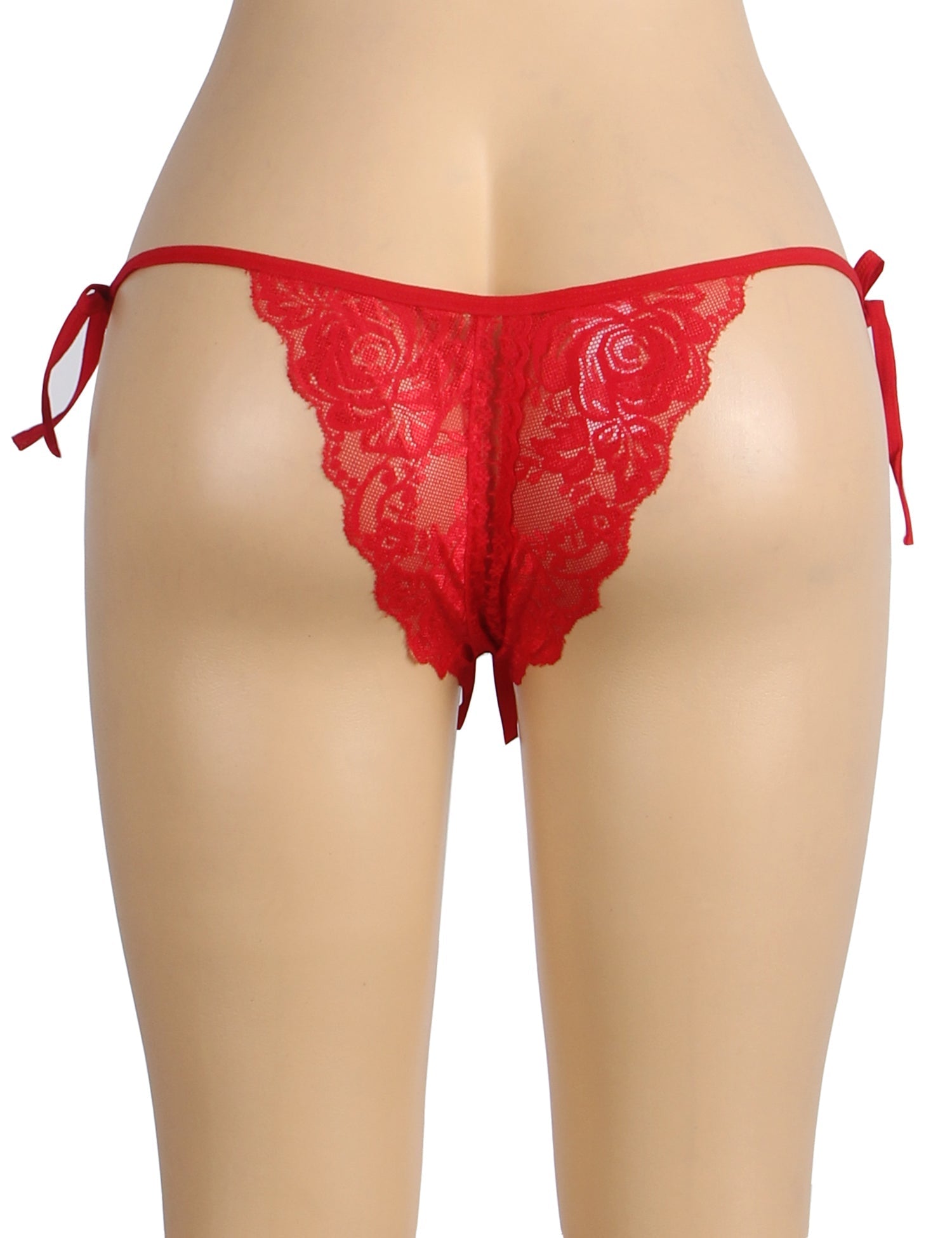 Red Lace Tie - Side Panty – Open Crotch, Adjustable Waist Ties & Bow Detail - TeaseFashion