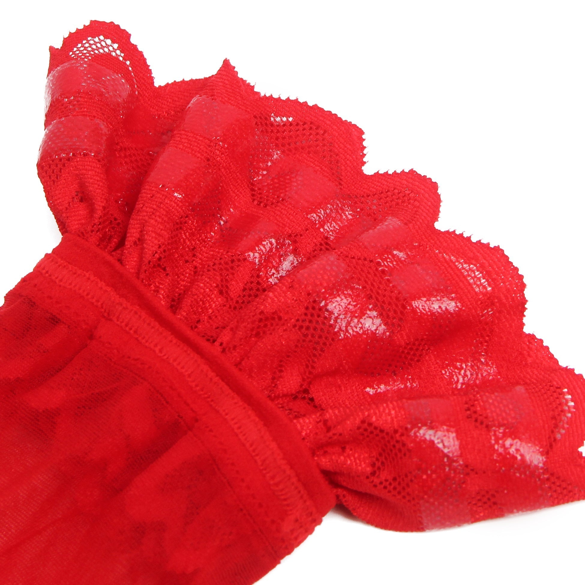 Red Lace - Trim Thigh - High Stockings with Anti - Slip Silicone Band - TeaseFashion