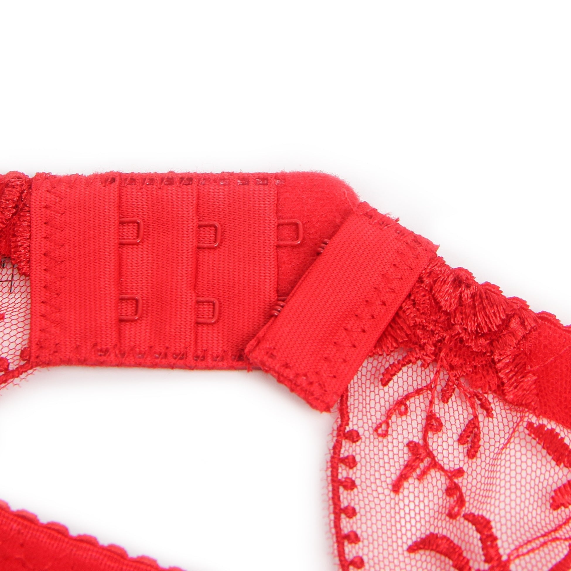 Red Mesh & 3D Embroidery Garter Panty Set with Waist Button - TeaseFashion