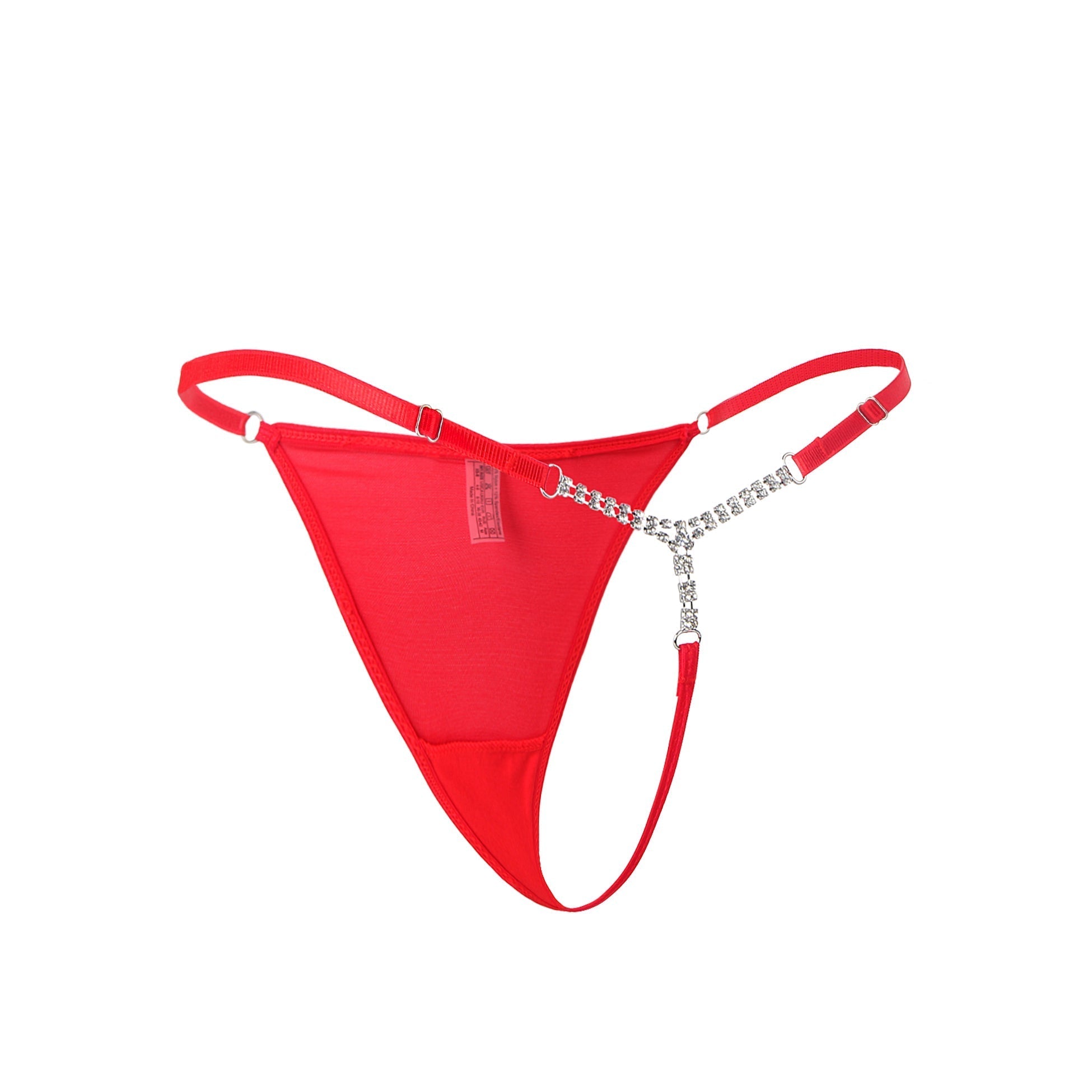 Red Mesh G - String with Diamond Chain Back Detail - TeaseFashion