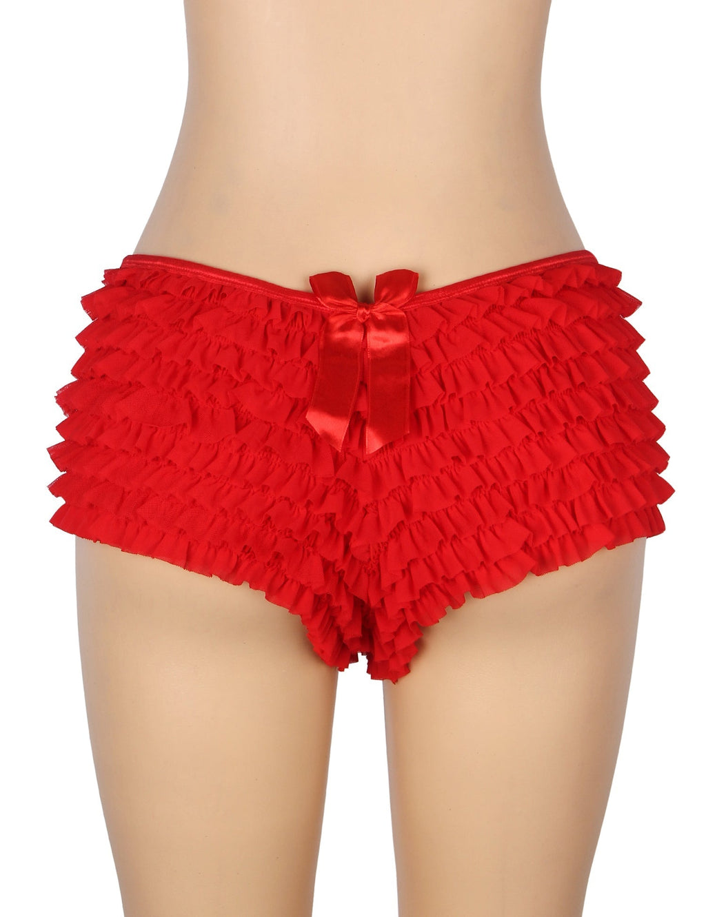 Red Mesh Ruffle Brief with Bow Detail & Swim - Fabric Lining - TeaseFashion