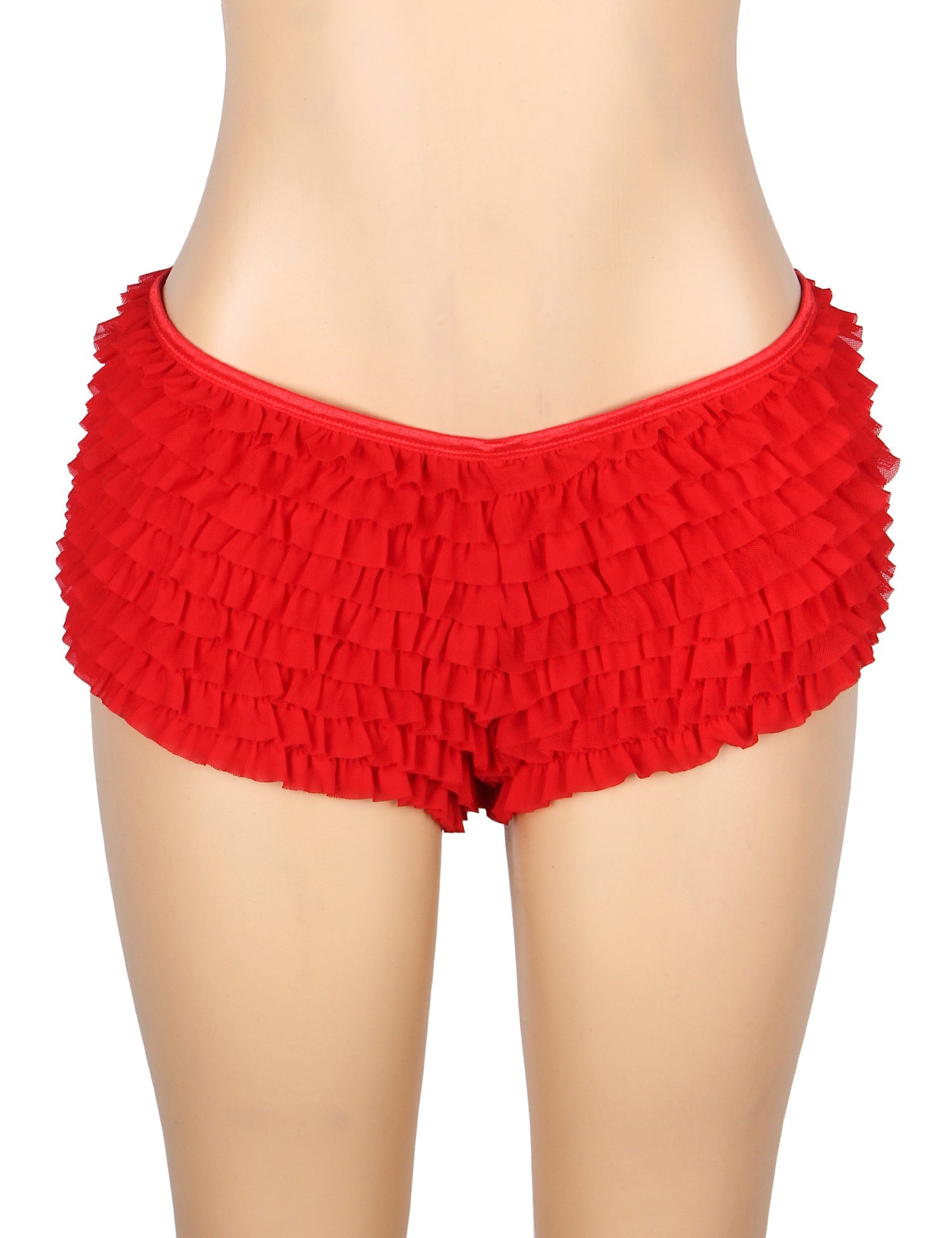 Red Mesh Ruffle Brief with Bow Detail & Swim - Fabric Lining - TeaseFashion