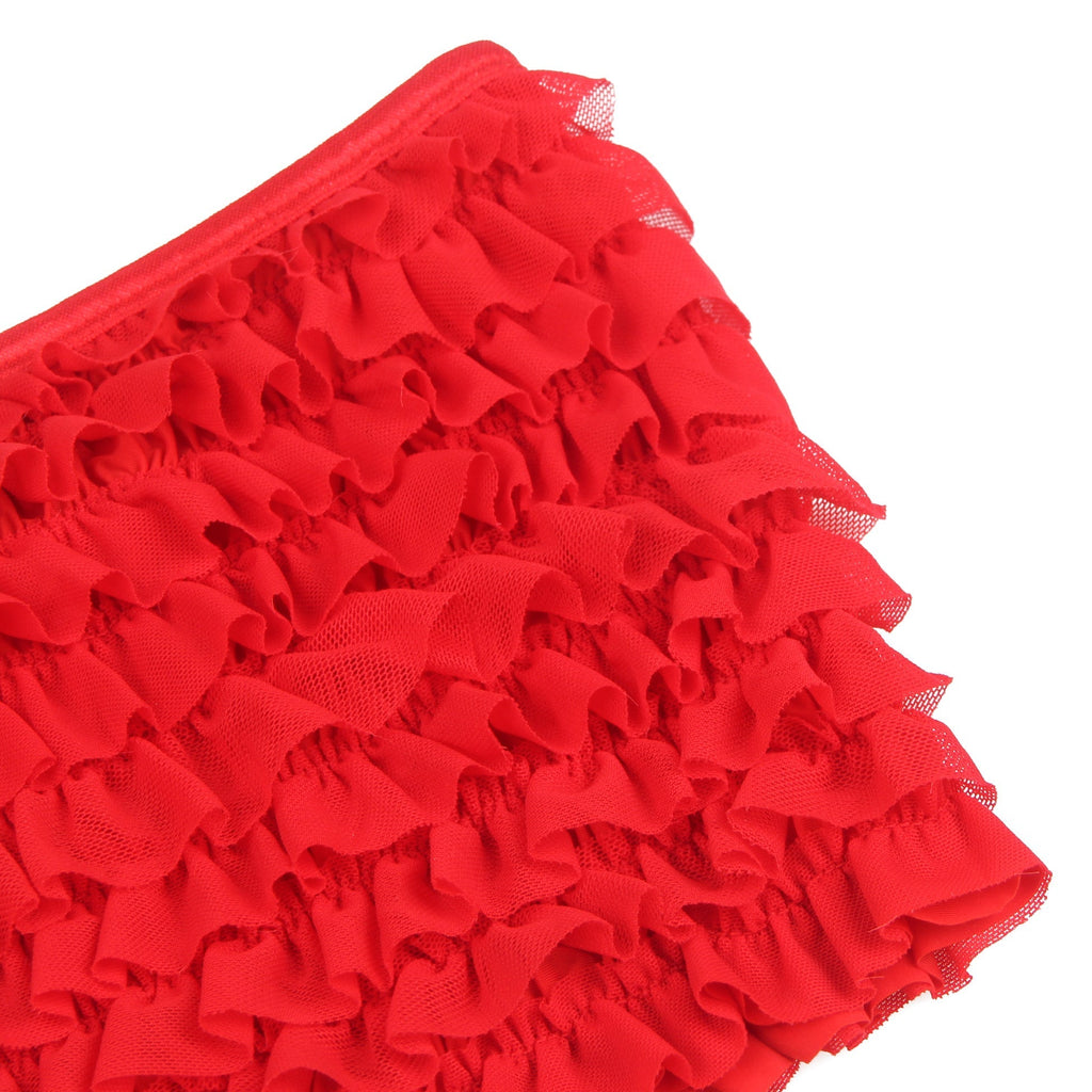Red Mesh Ruffle Brief with Bow Detail & Swim - Fabric Lining - TeaseFashion