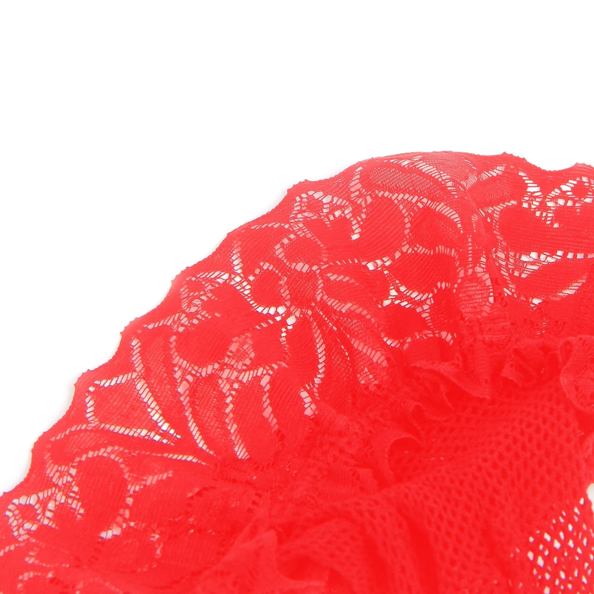 Red Mesh Thigh - High Stockings with Vintage Lace Top & Silicone Stay - Up Grip - TeaseFashion