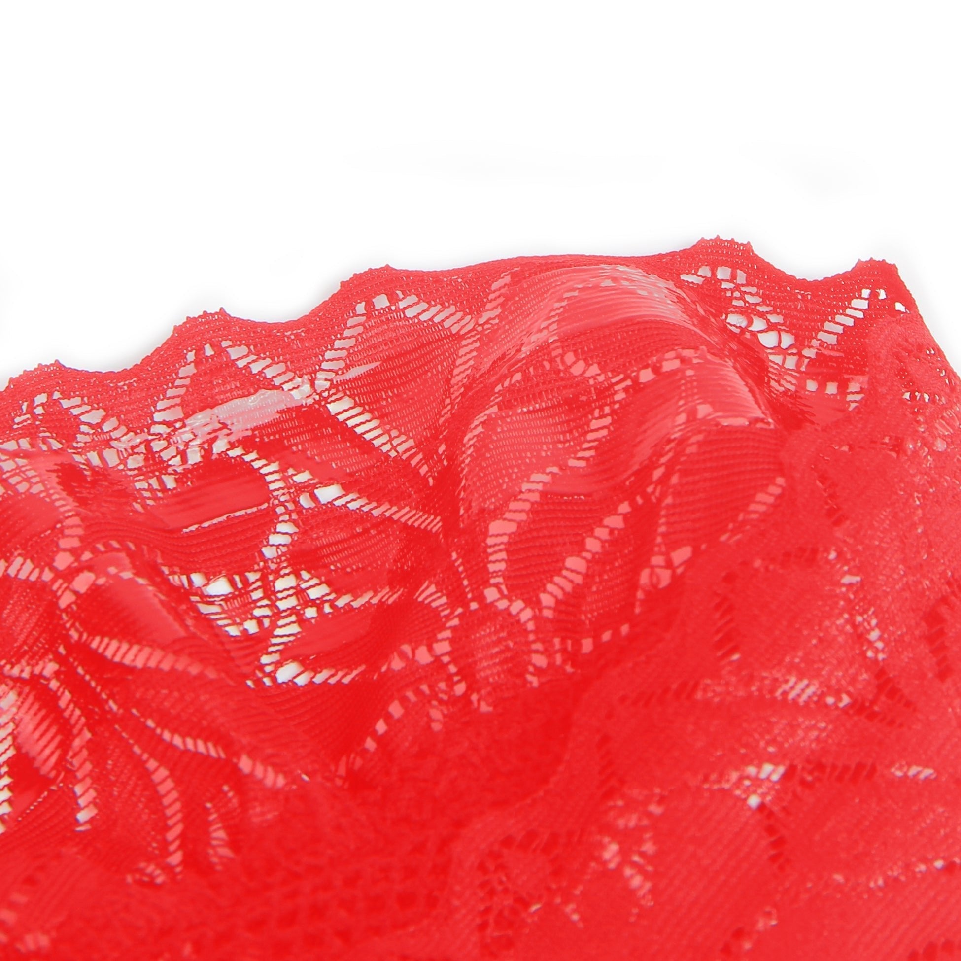 Red Mesh Thigh - High Stockings with Vintage Lace Top & Silicone Stay - Up Grip - TeaseFashion