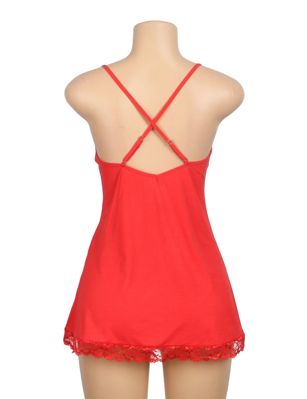 Red Modal Lace A - Line Nightgown – Rhinestone Ruffle, Crossover Back & Removable Pads - TeaseFashion