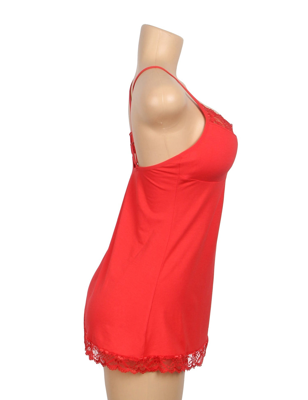 Red Modal Lace A - Line Nightgown – Rhinestone Ruffle, Crossover Back & Removable Pads - TeaseFashion