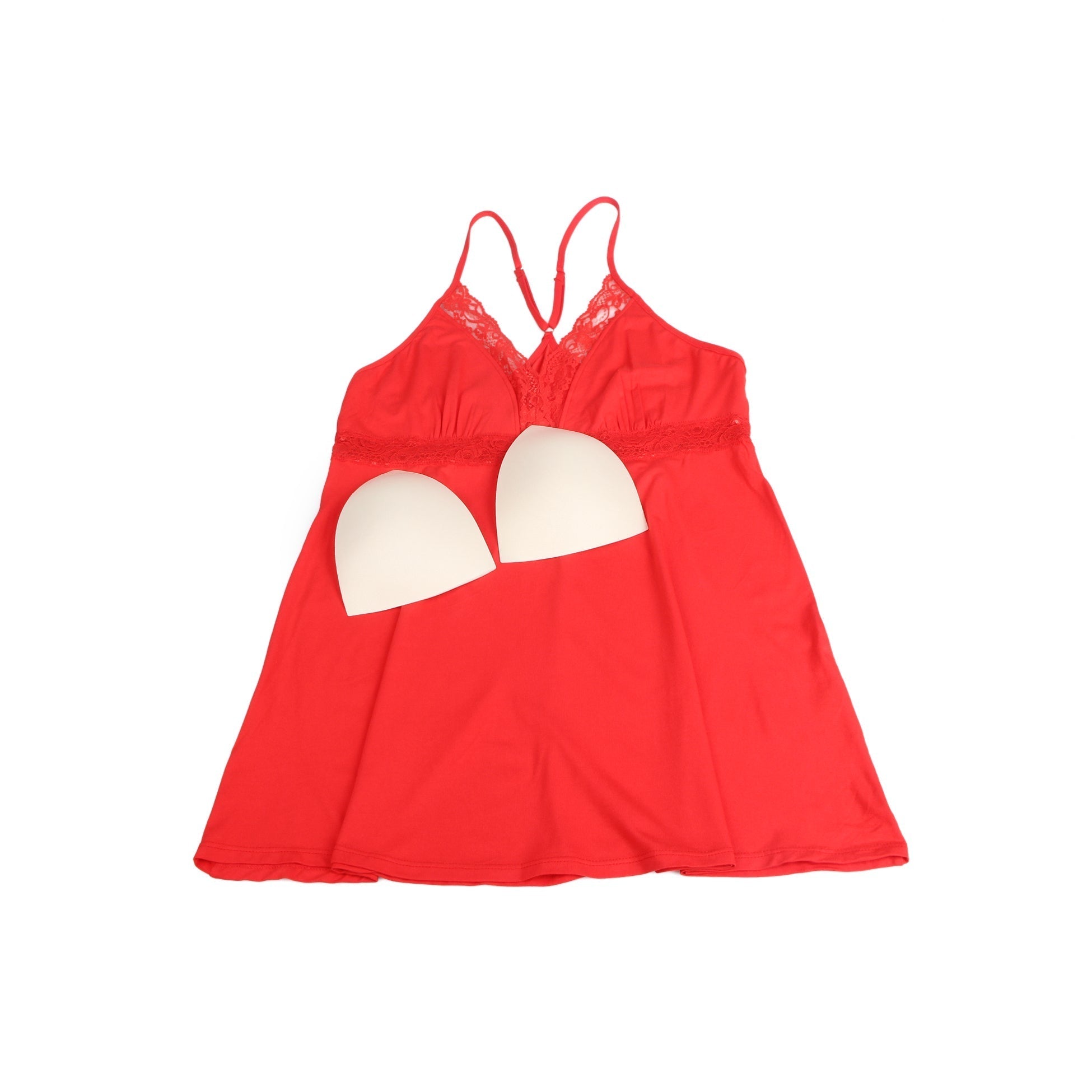 Red Modal Lace Deep V - Neck Nightdress – Spliced Lace Waistband & Flared Skirt - TeaseFashion