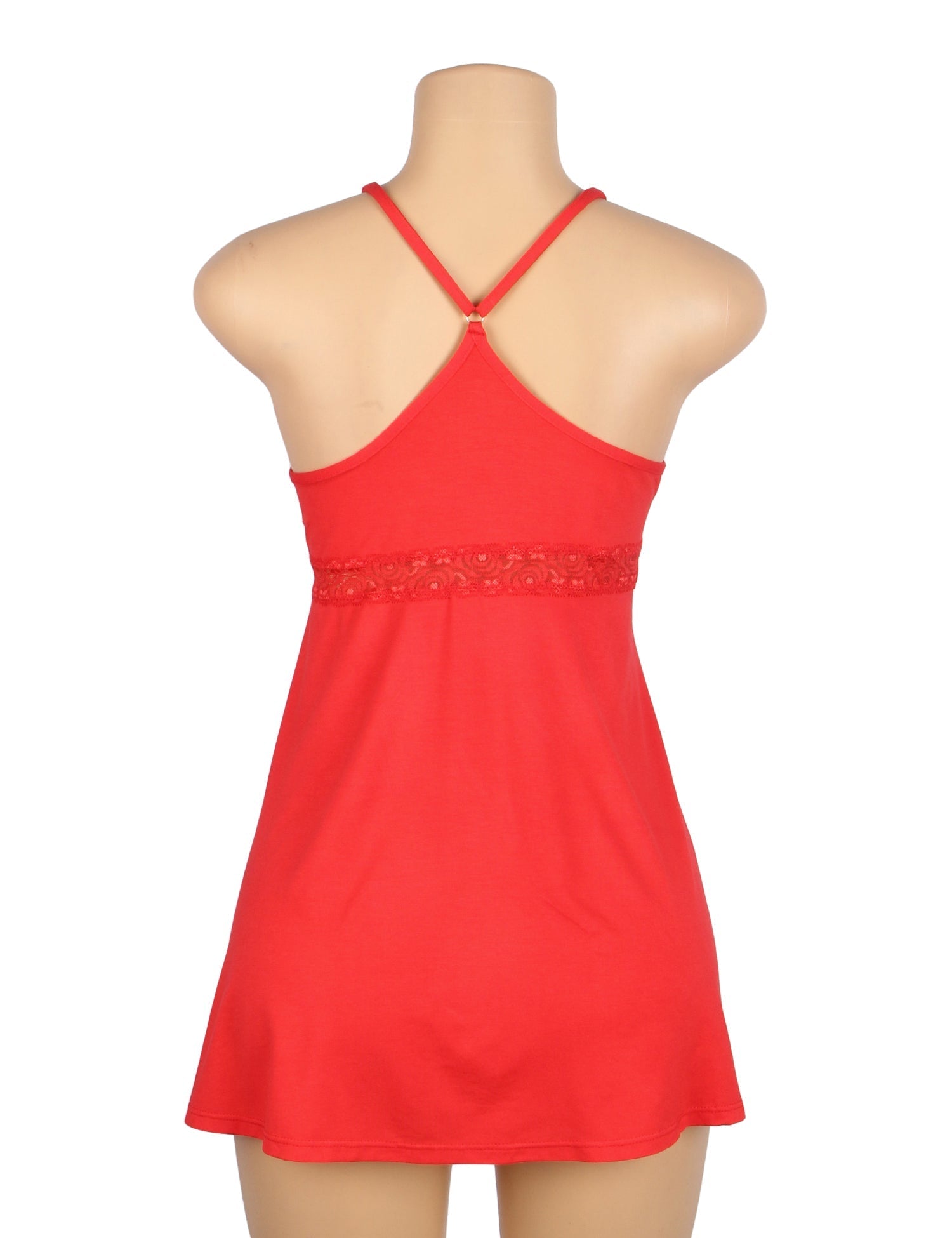 Red Modal Lace Deep V - Neck Nightdress – Spliced Lace Waistband & Flared Skirt - TeaseFashion