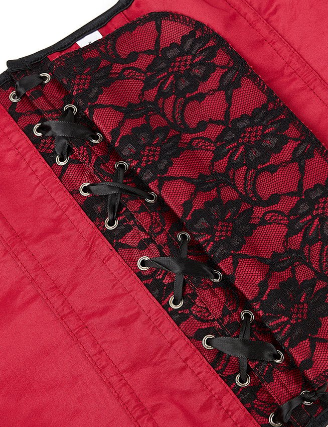 Red off Shoulder 12 Pieces Plastic Bones Corsets With Panties - TeaseFashion