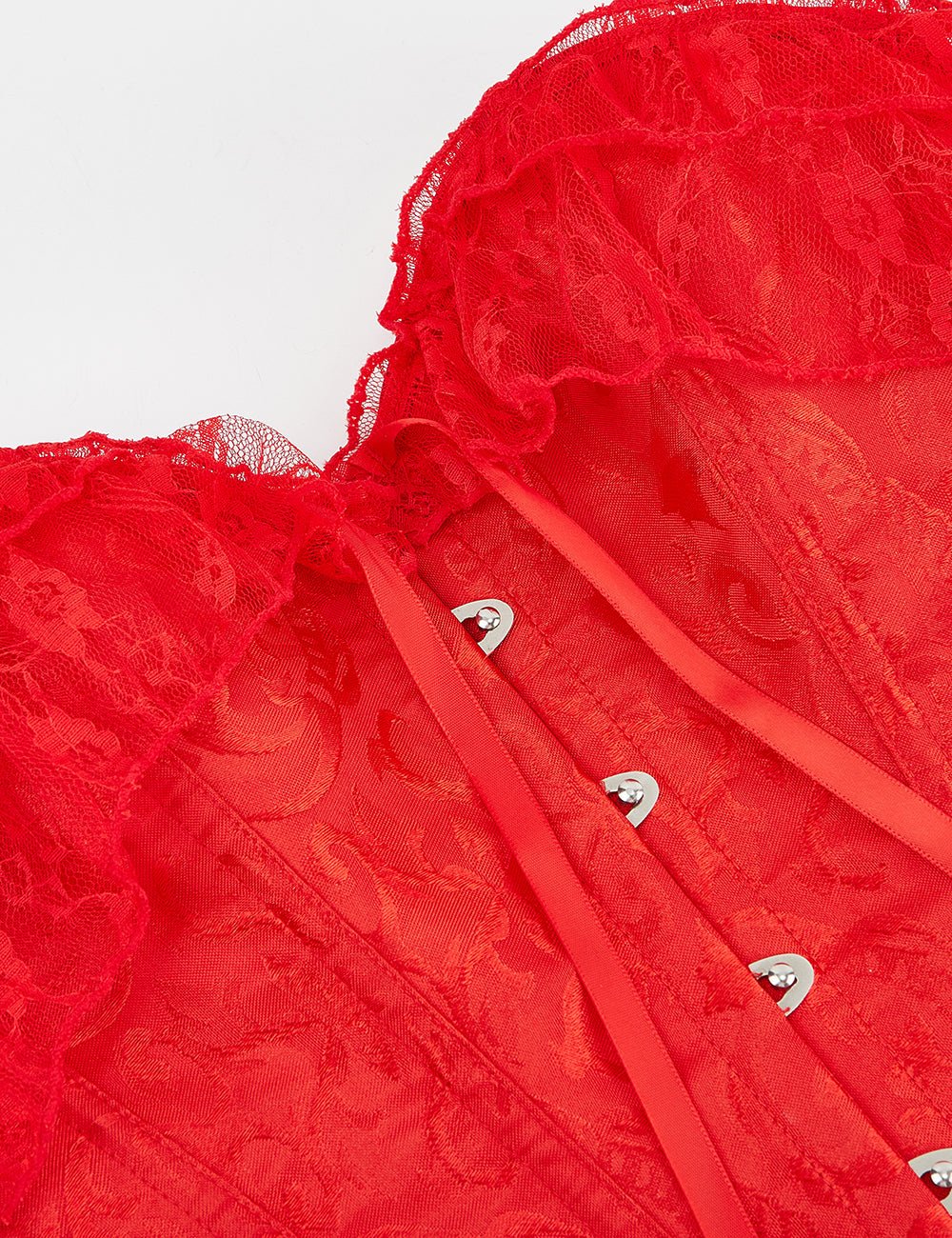 Red off Shoulder 12 Pieces Plastic Bones Lace Corsets with Panties - TeaseFashion