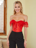Red One - Shoulder Lace Corset – 12 Soft Bones, Busk Closure & Panties - TeaseFashion