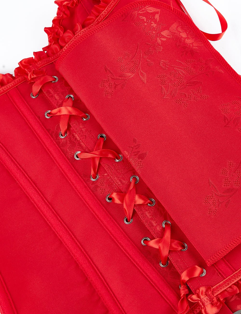 Red Printed Corset with Steel Buckle & Ribbon Lacing - TeaseFashion