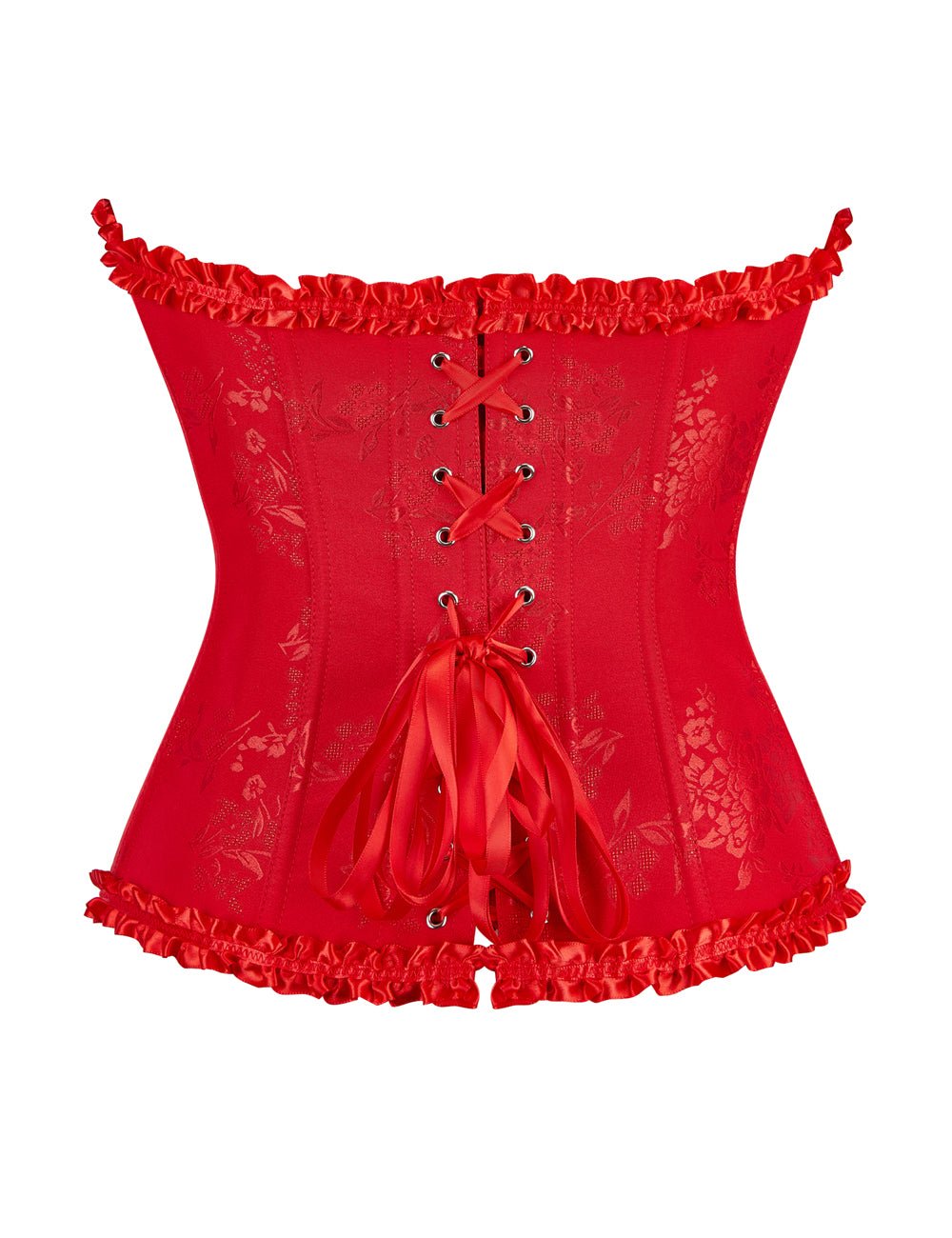 Red Printed Corset with Steel Buckle & Ribbon Lacing - TeaseFashion