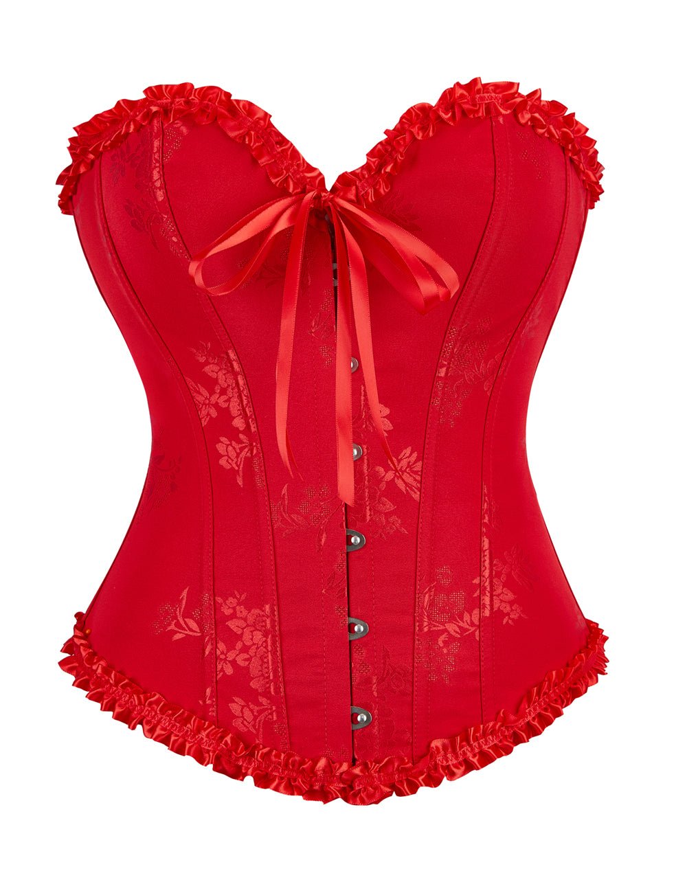Red Printed Corset with Steel Buckle & Ribbon Lacing - TeaseFashion