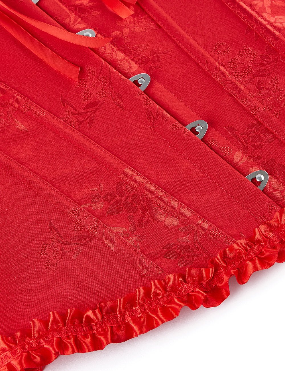 Red Printed Corset with Steel Buckle & Ribbon Lacing - TeaseFashion