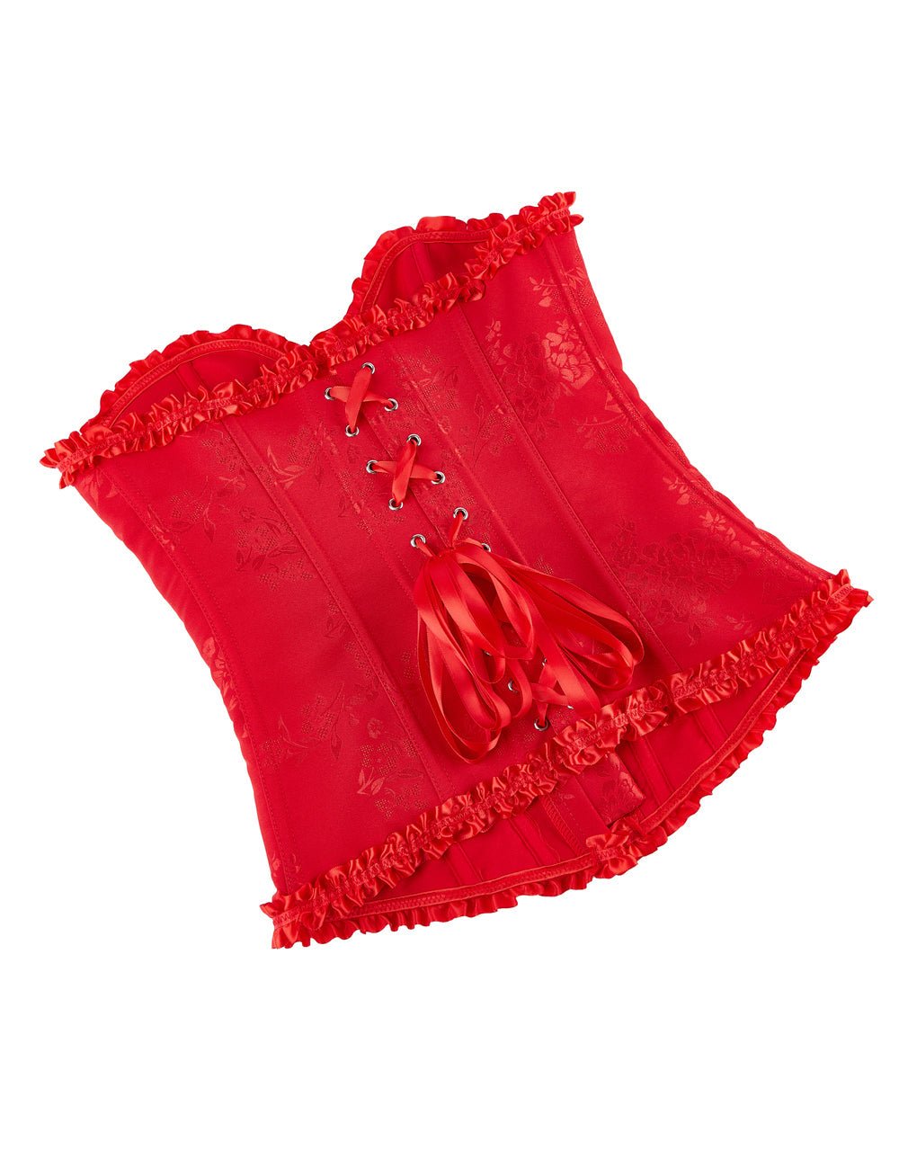 Red Printed Corset with Steel Buckle & Ribbon Lacing - TeaseFashion