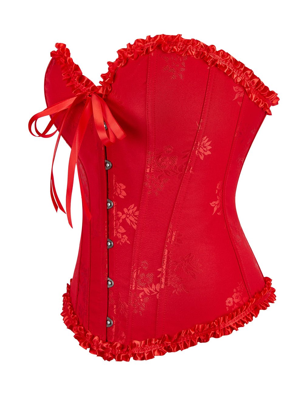 Red Printed Corset with Steel Buckle & Ribbon Lacing - TeaseFashion