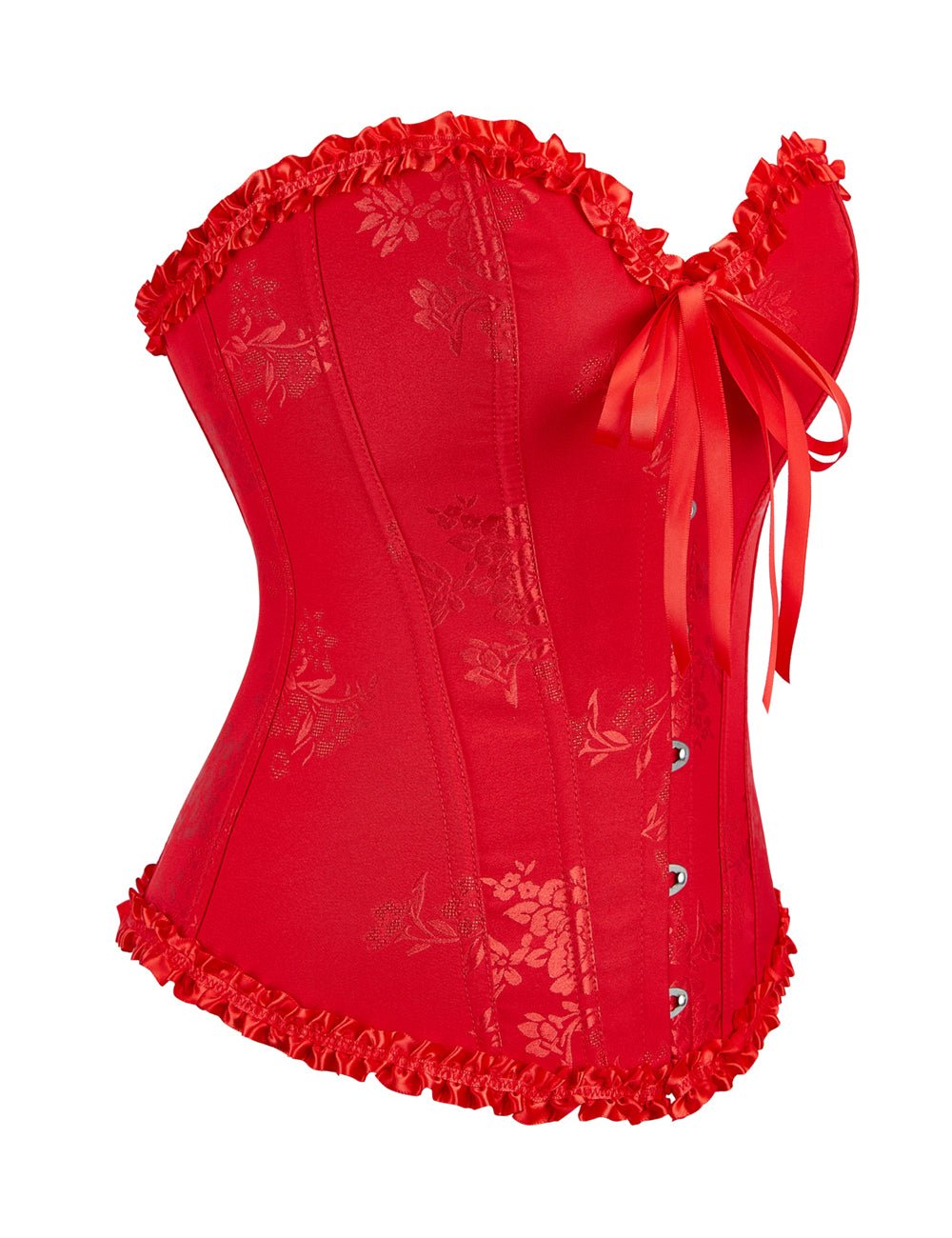 Red Printed Corset with Steel Buckle & Ribbon Lacing - TeaseFashion