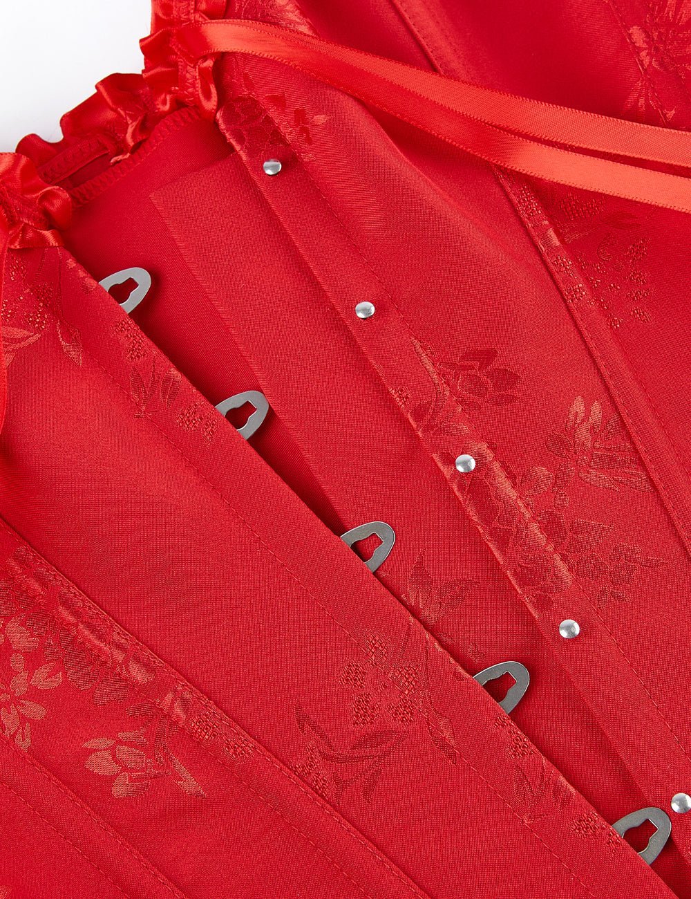 Red Printed Corset with Steel Buckle & Ribbon Lacing - TeaseFashion