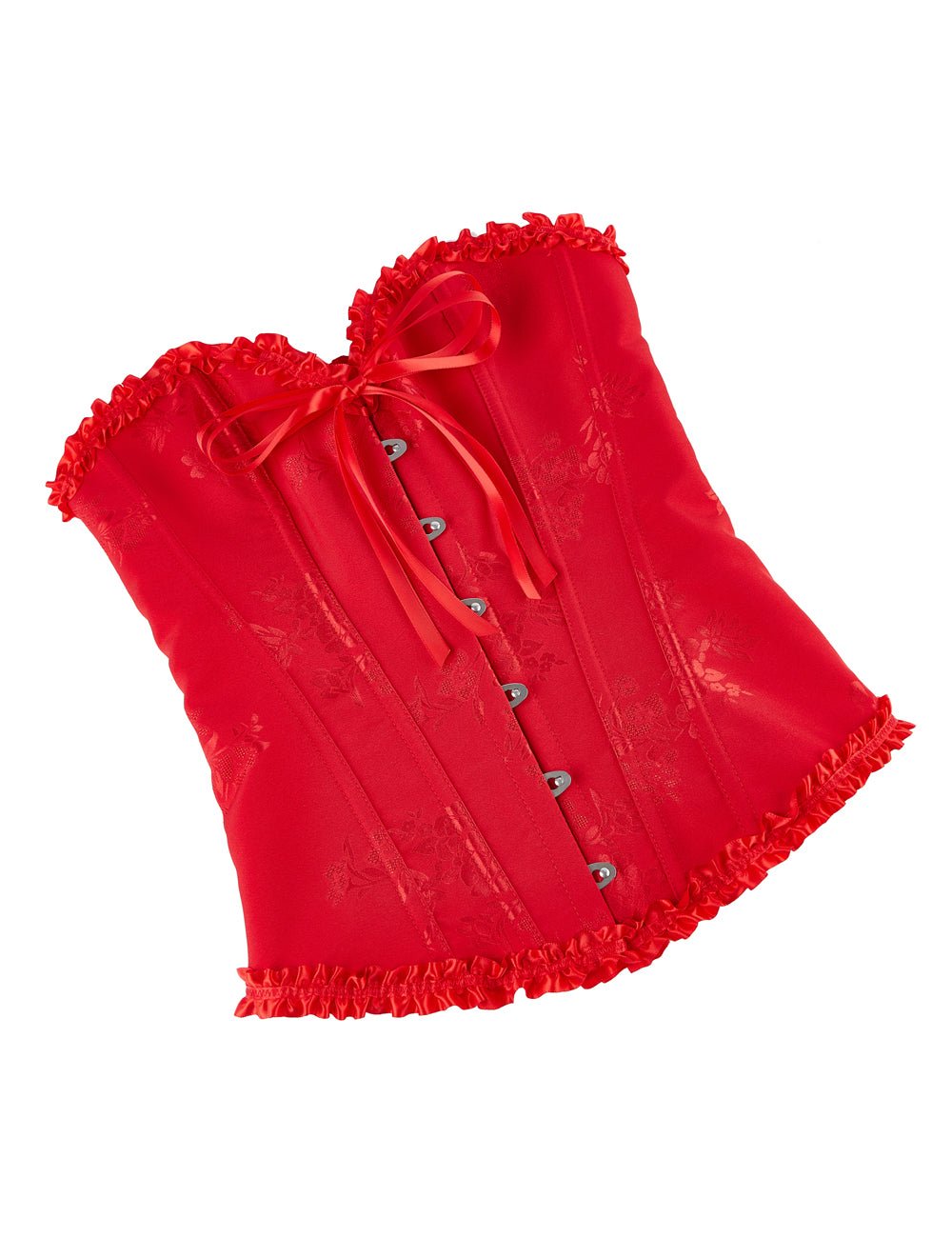 Red Printed Corset with Steel Buckle & Ribbon Lacing - TeaseFashion