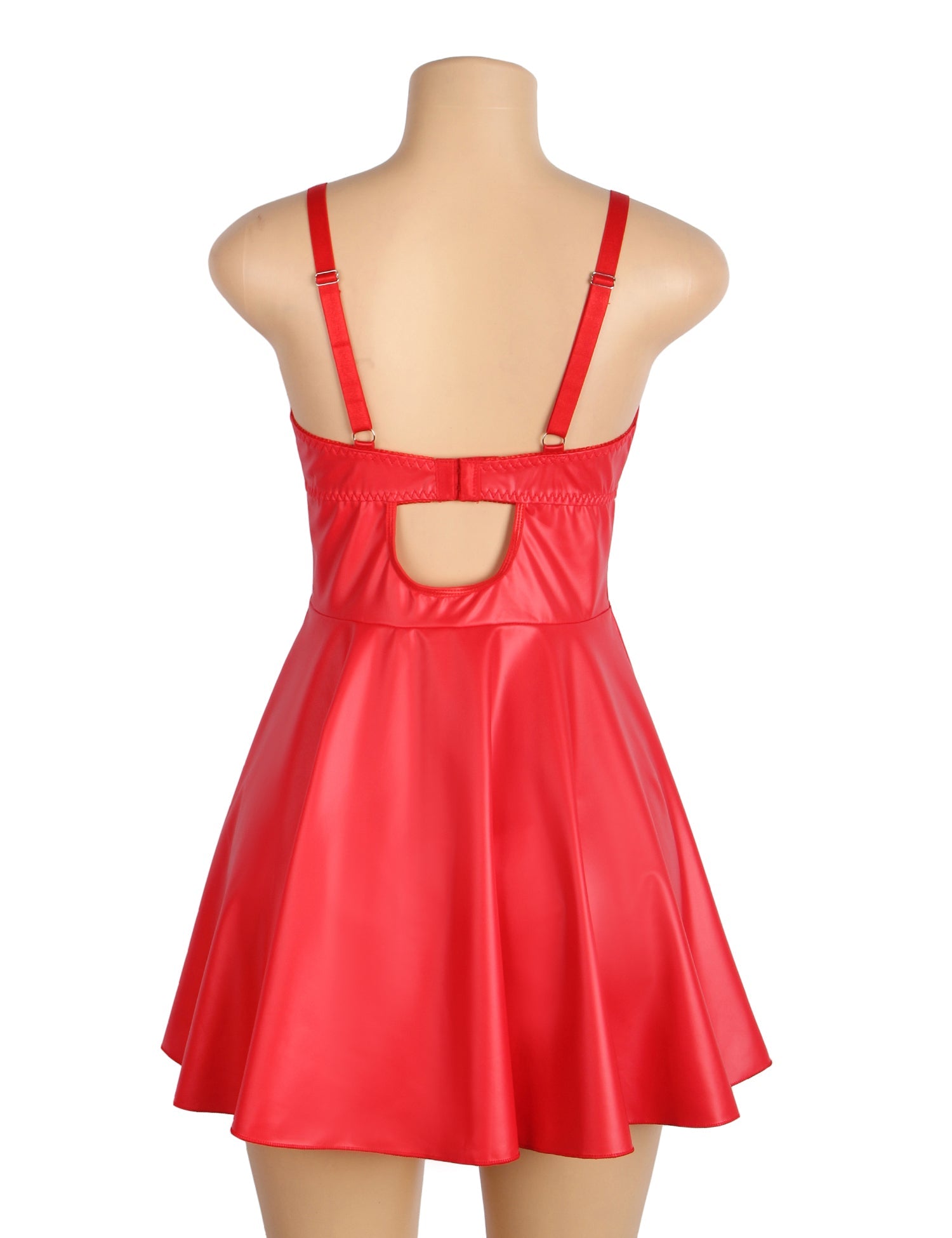 Red PU Leather Mesh Sexy Suspender Leather Nightdress - TeaseFashion
