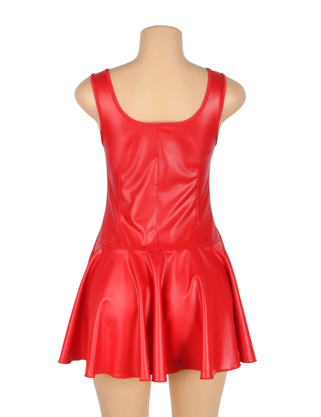 Red PU Leather Wide Shoulder Straps Heart Zipper Sexy Nightdress - TeaseFashion